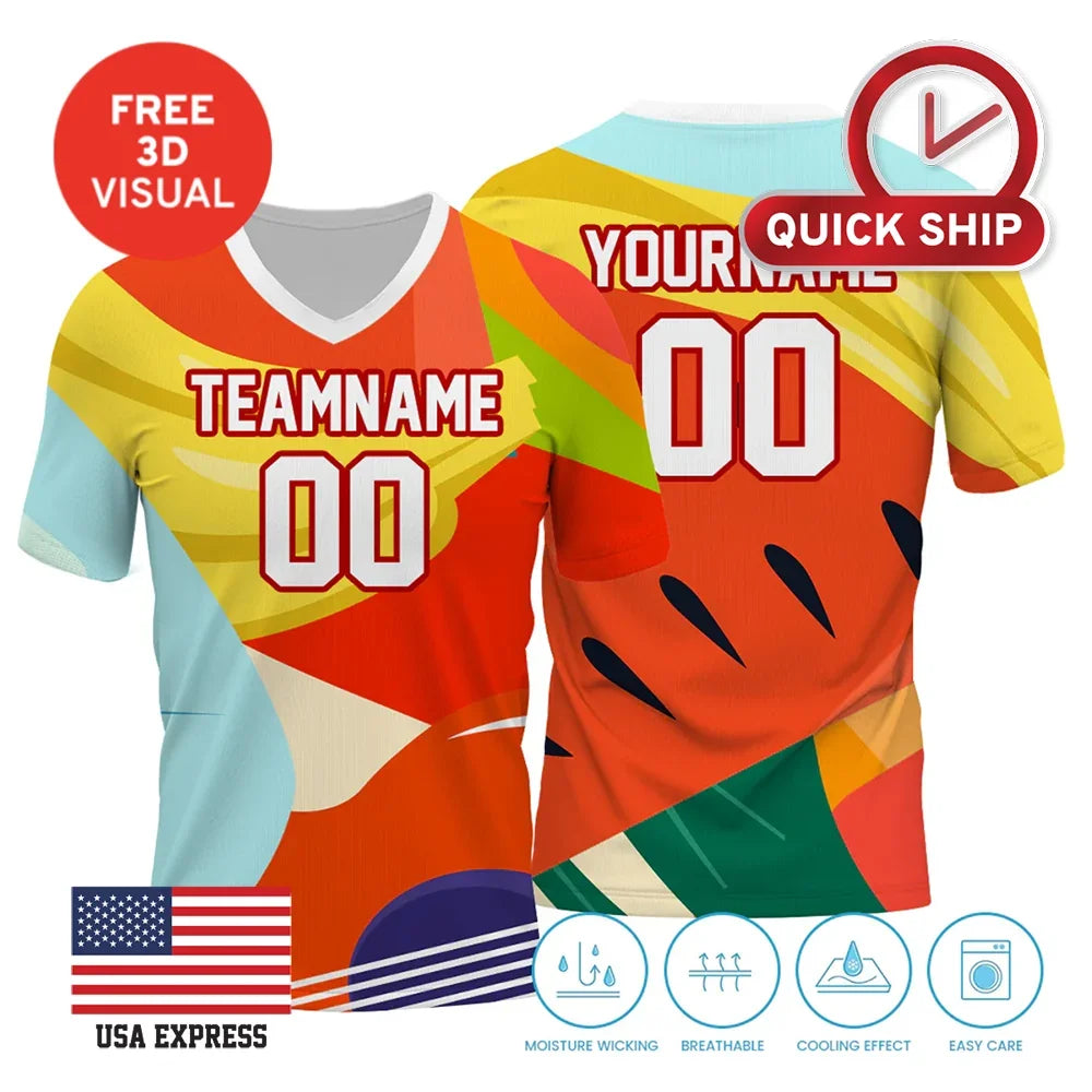 Custom sublimation sports jersey with vibrant orange and yellow abstract design