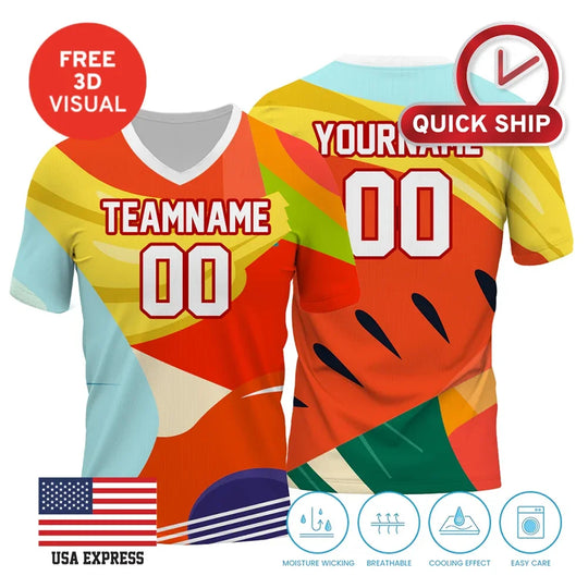 Custom sublimation sports jersey with vibrant orange and yellow abstract design