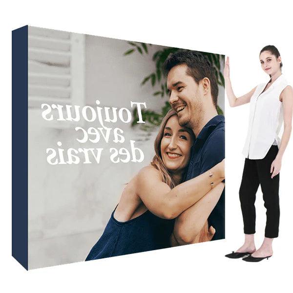 Custom canvas print featuring a photo of a couple embracing with white text.