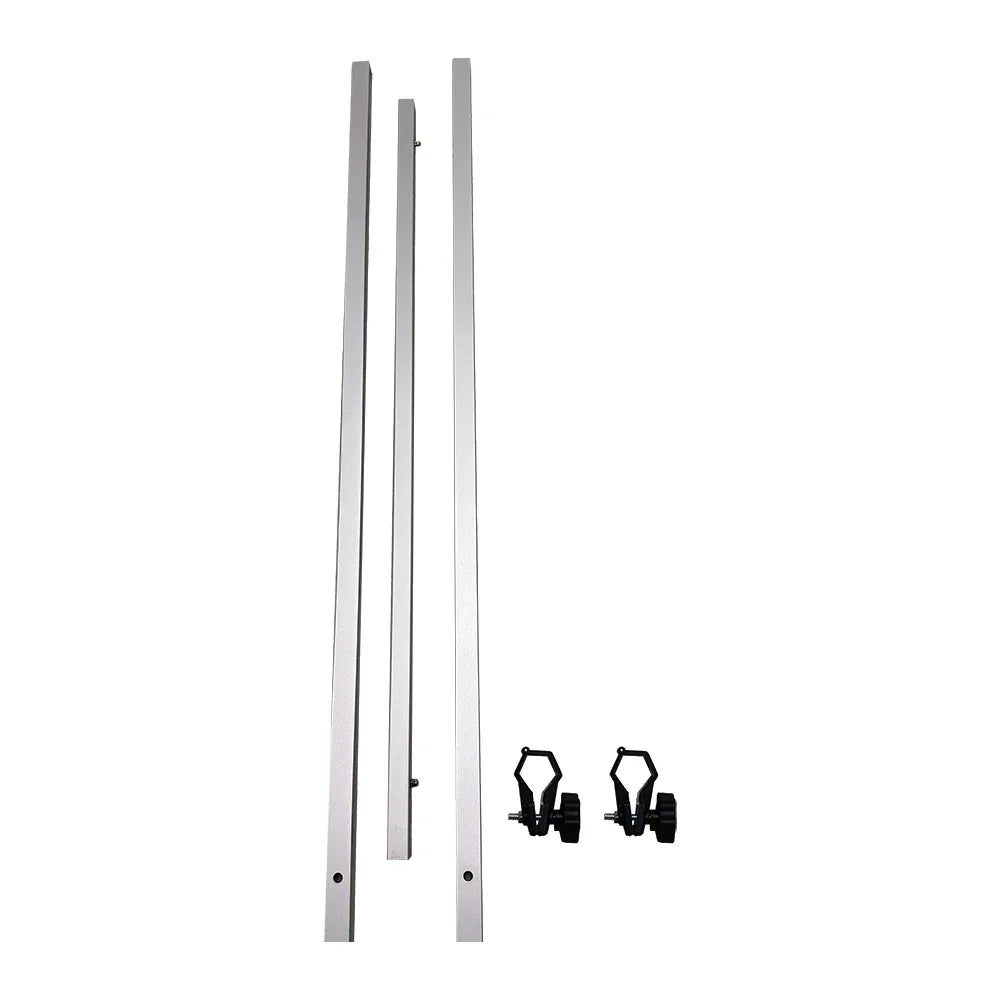 Silver aluminum frame poles and black connectors for a custom display banner
