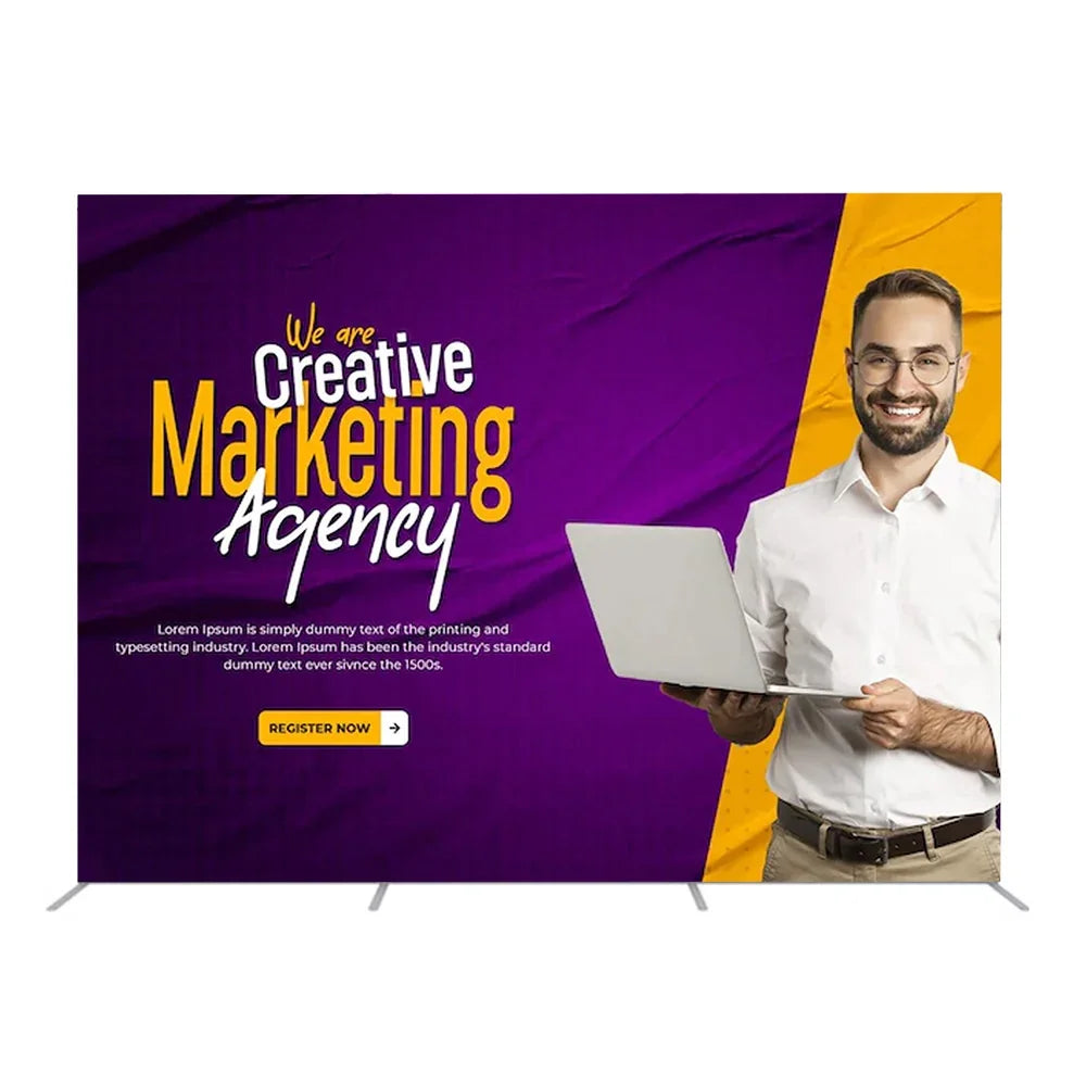 Custom display banner for a creative marketing agency featuring a man with a laptop.