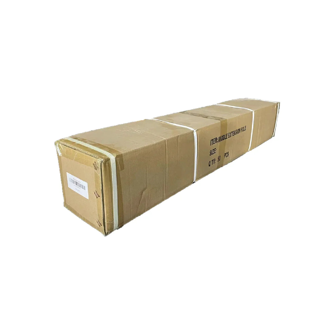 A long cardboard shipping box labeled middle extension pole.
