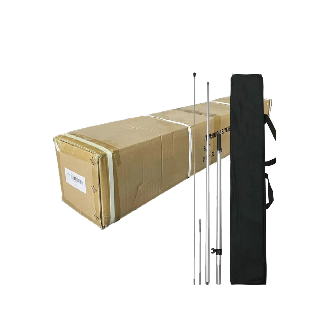 Telescopic flag pole set with shipping box and black carrying case