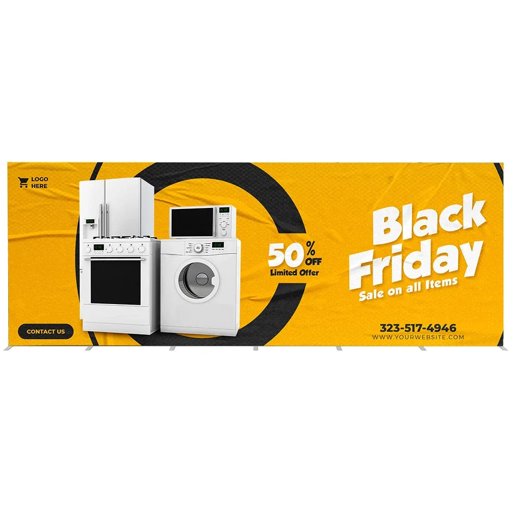 Custom yellow Black Friday sale banner featuring home appliances.