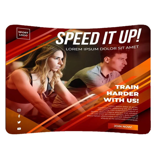 Custom sports banner featuring a man and woman training with 'SPEED IT UP!' text.