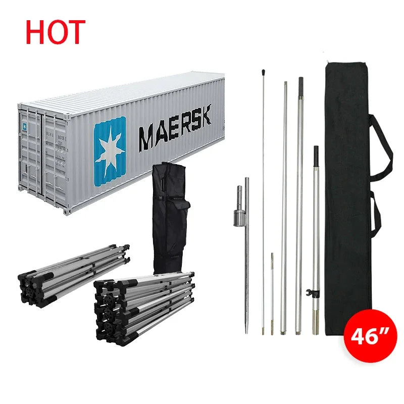 Custom flag pole hardware set with silver aluminum poles and black carrying bag