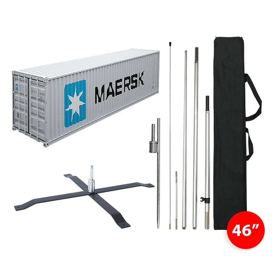 Maersk shipping container flag kit with 46 inch pole, base, and carrying case
