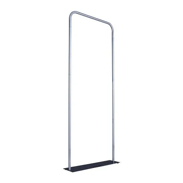 Silver metal rectangular banner stand frame with a black base