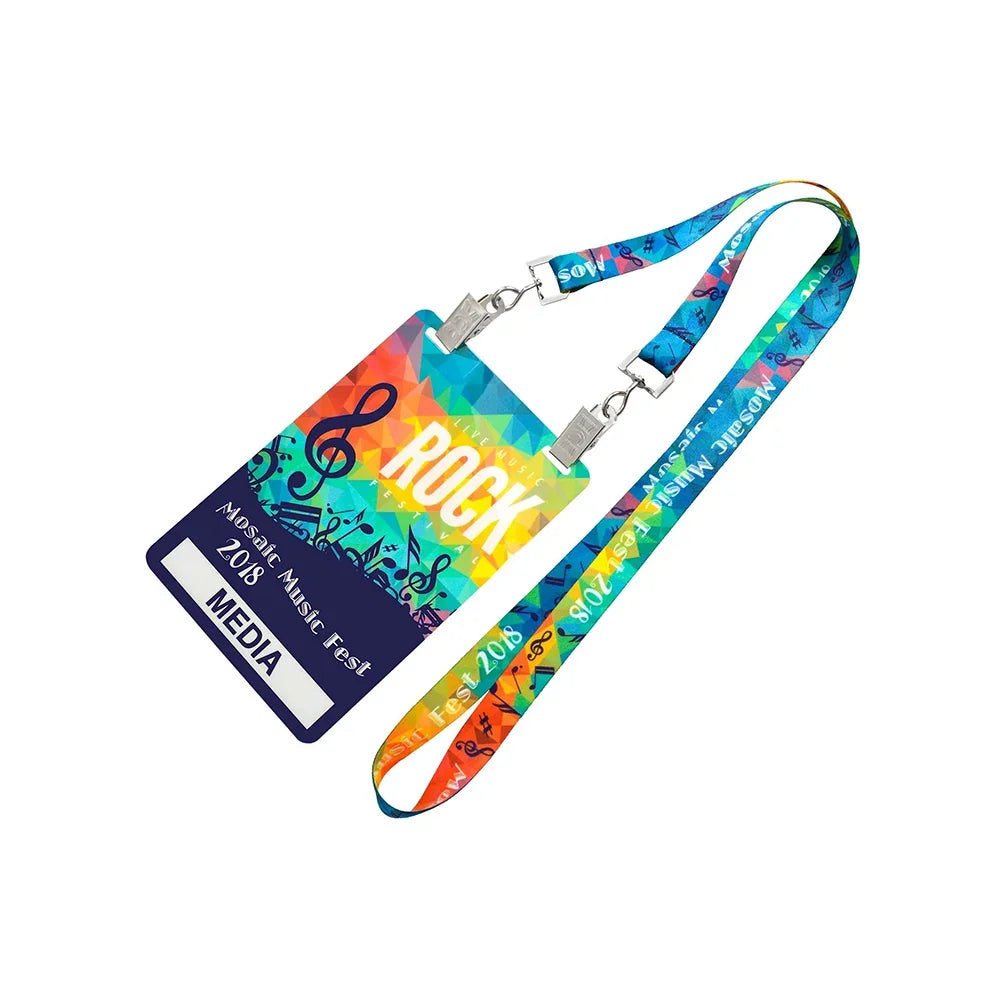 Custom colorful lanyard and ID badge for Mosaic Music Fest 2018 Media pass