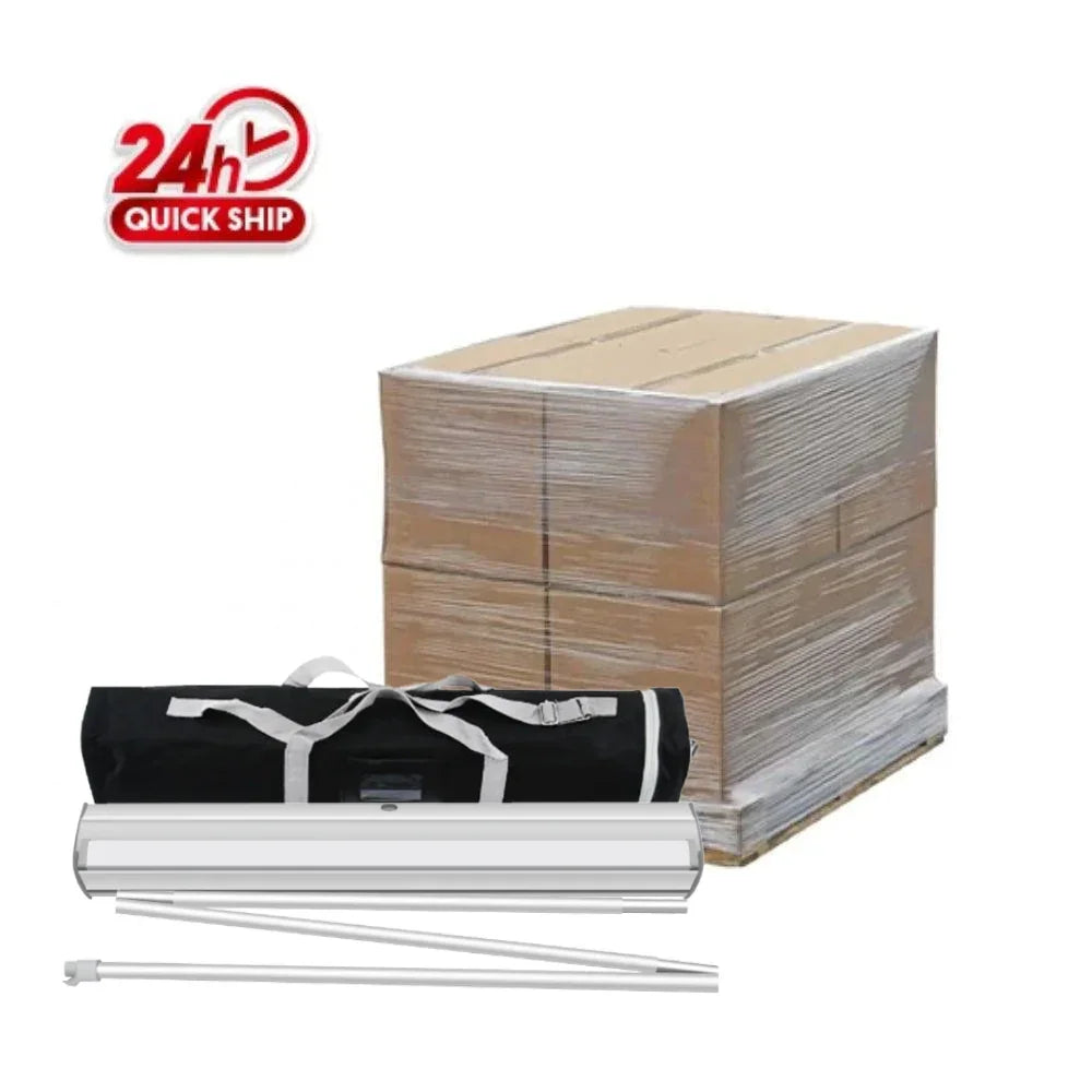 Retractable banner stand kit with carrying case and bulk packaged inventory