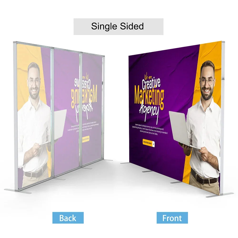 Single sided custom trade show display banner featuring creative marketing agency design