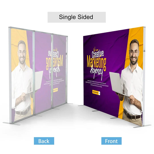 Single sided custom trade show display banner featuring creative marketing agency design