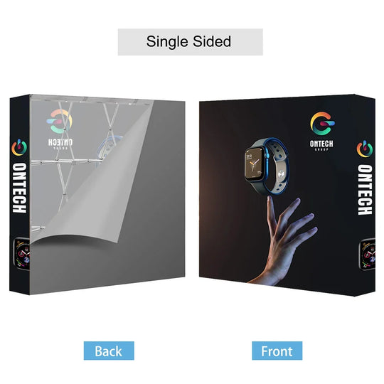 Front and back views of a custom single sided banner for ONTECH.