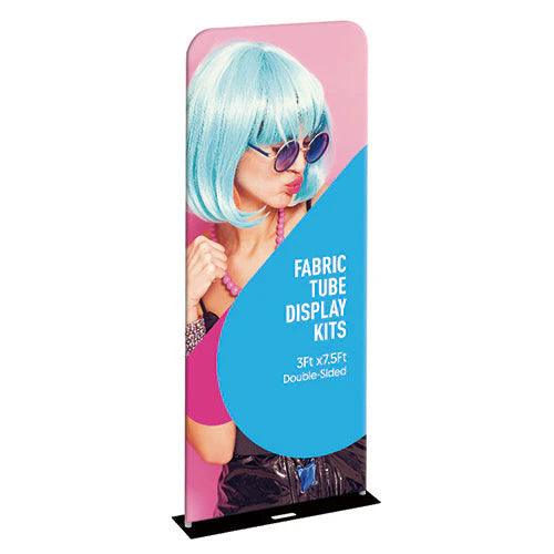 Double-sided fabric tube display kit featuring a woman with blue hair.