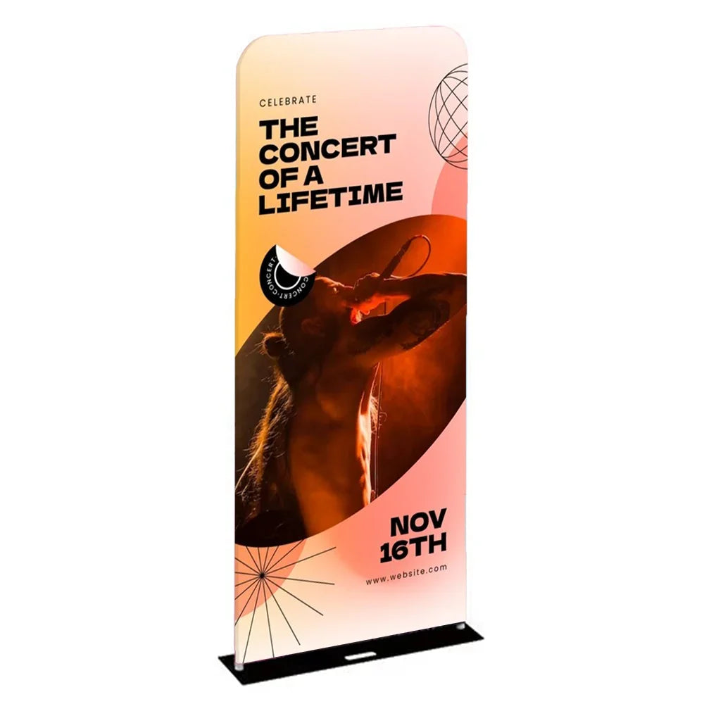 Custom vertical retractable banner featuring a concert advertisement.