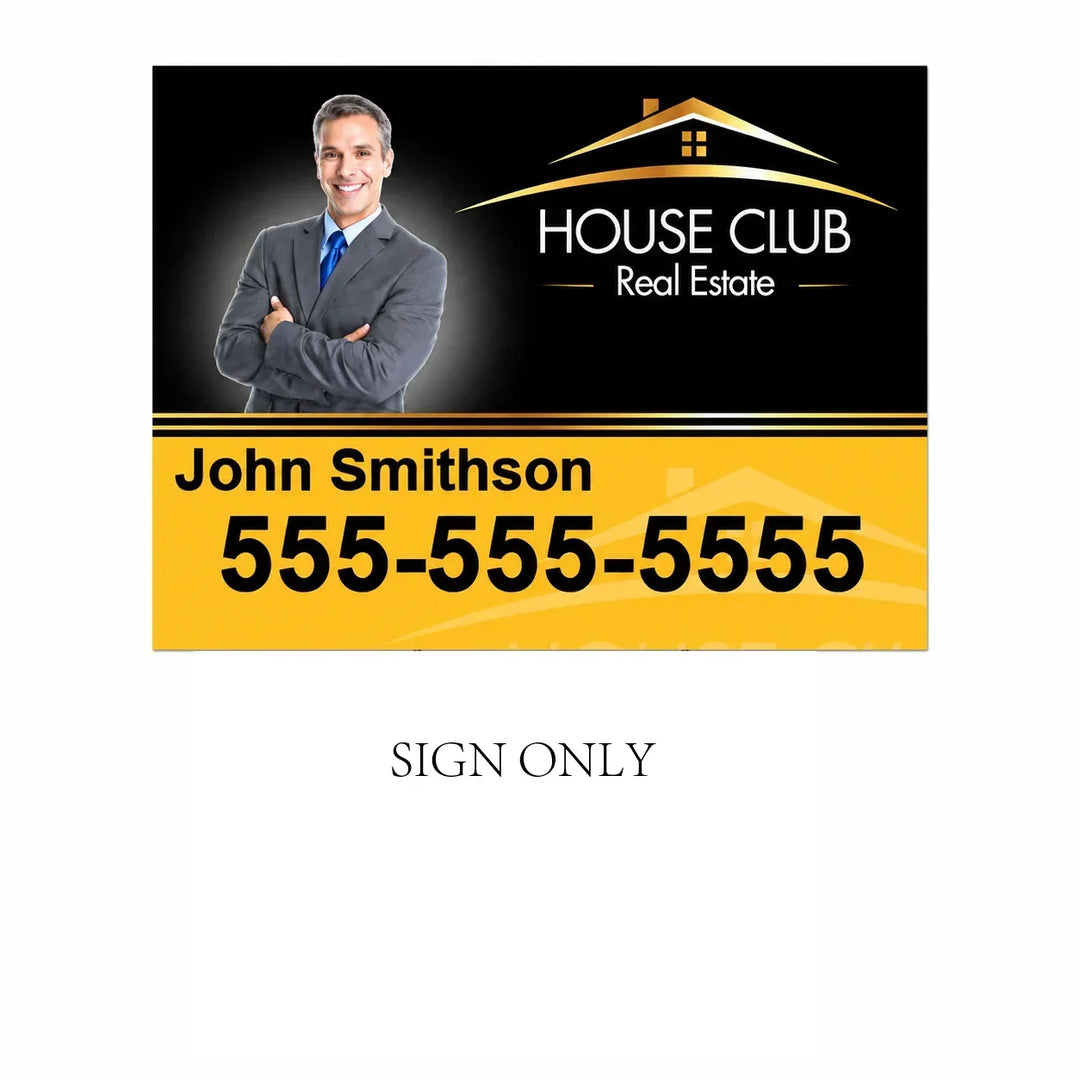 Custom real estate business card design for House Club Real Estate featuring a professional agent.