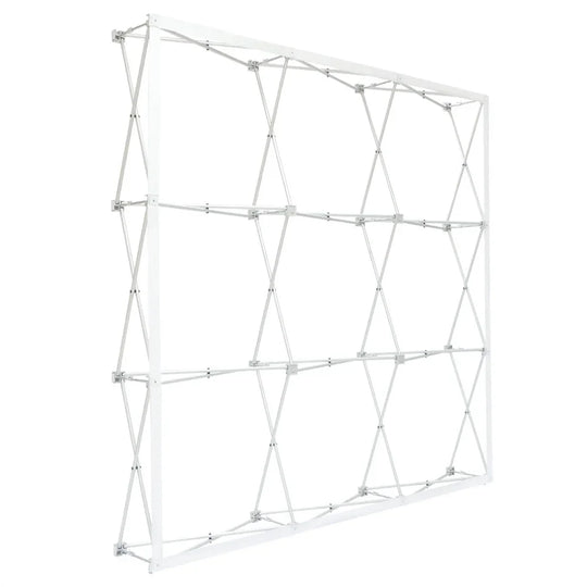 White expandable scissor-style banner frame backdrop stand