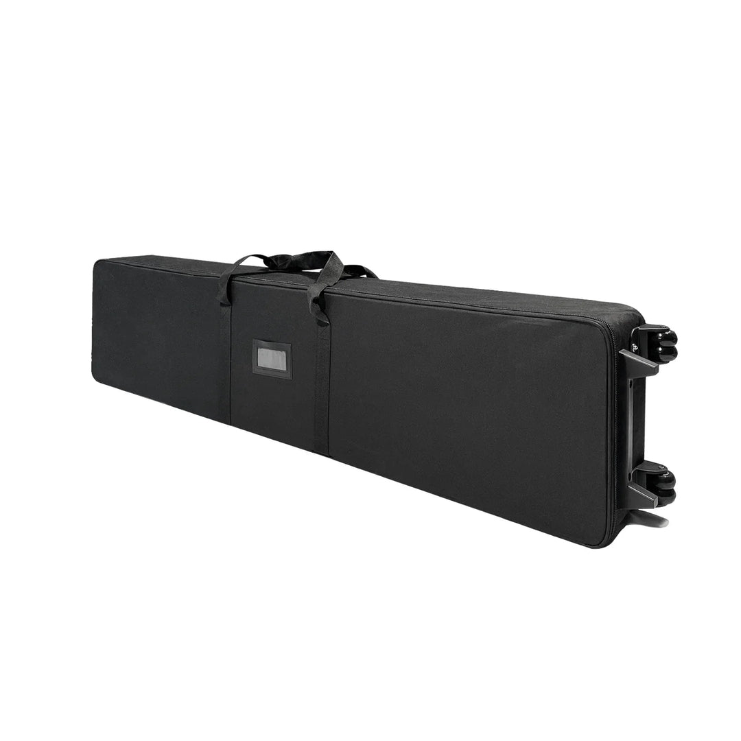 Black padded carrying case with wheels and handle for banners or equipment