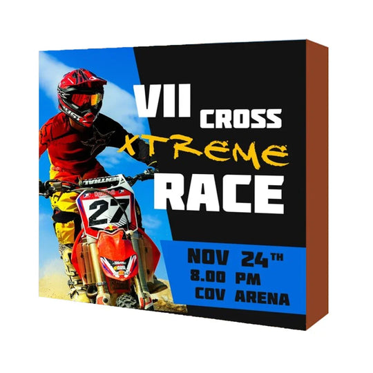 Promotional banner for VII Cross Xtreme Race on Nov 24th at Cov Arena featuring a motocross rider.