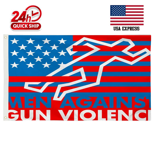 Custom flag featuring a US flag design with an outline of a fallen person and text against gun violence