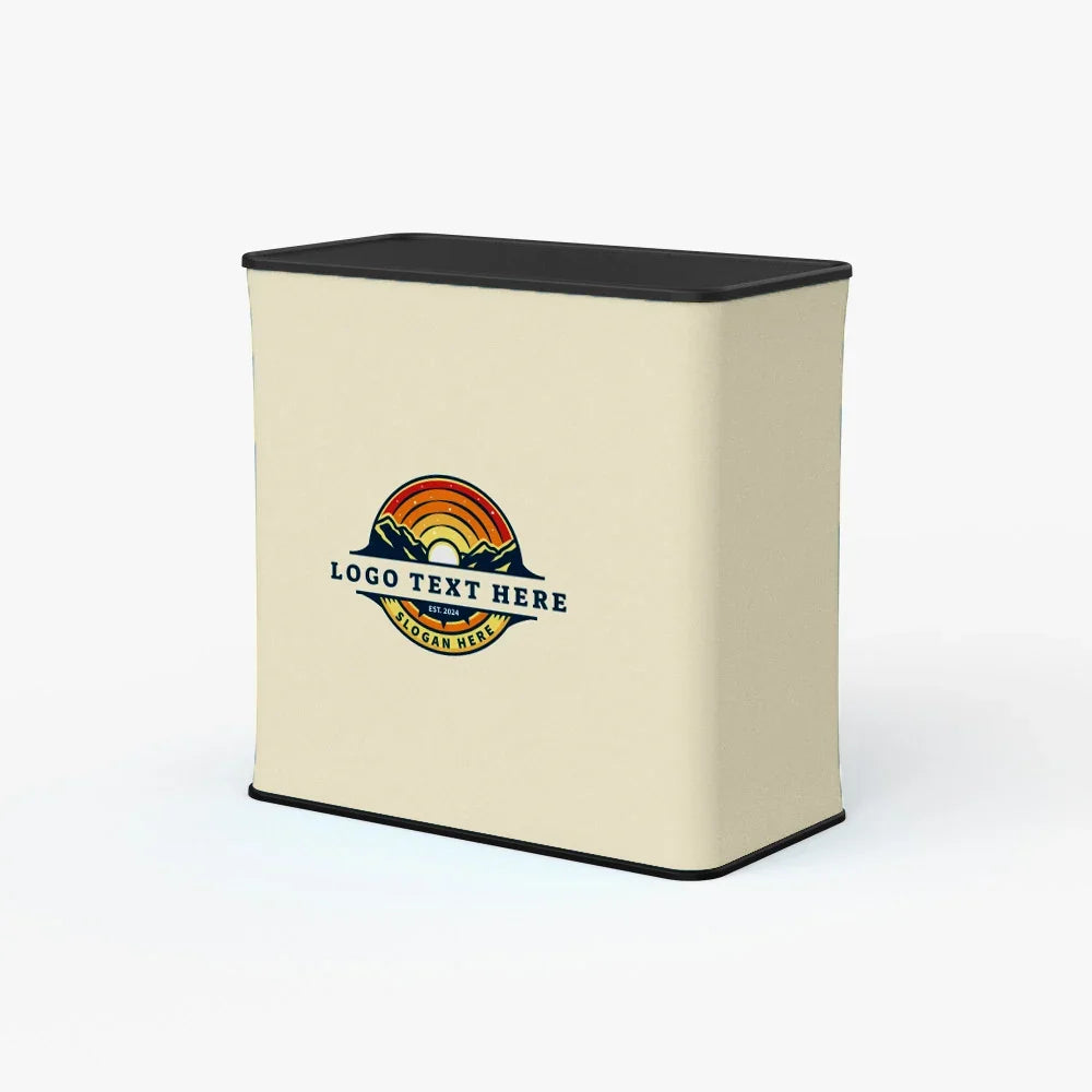 Custom printed oval table cover with a mountain landscape logo