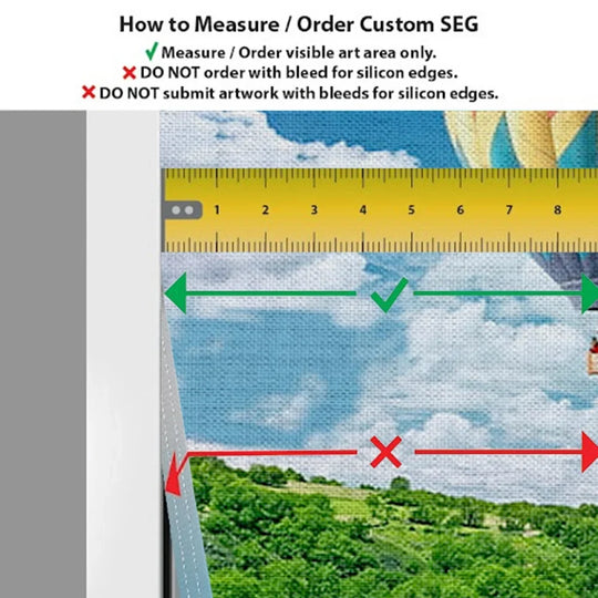 Instructional guide on how to measure the visible art area for custom SEG banners.