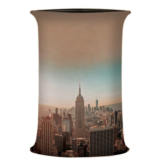 Custom fitted table cover featuring a New York City skyline cityscape print