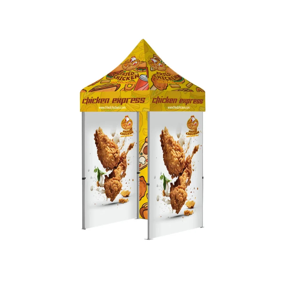 Custom yellow and white promotional pop-up tent for Chicken Express
