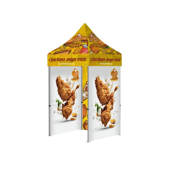 Custom yellow and white promotional pop-up tent for Chicken Express