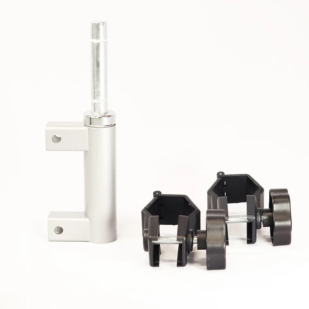 Aluminum and black plastic mounting hardware for custom tents or banners