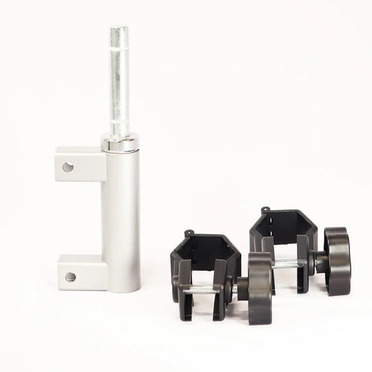 Aluminum and black plastic mounting hardware for custom tents or banners