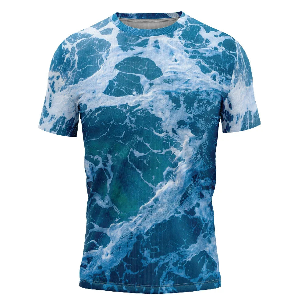 Short sleeve t-shirt with an all-over print of crashing blue ocean waves