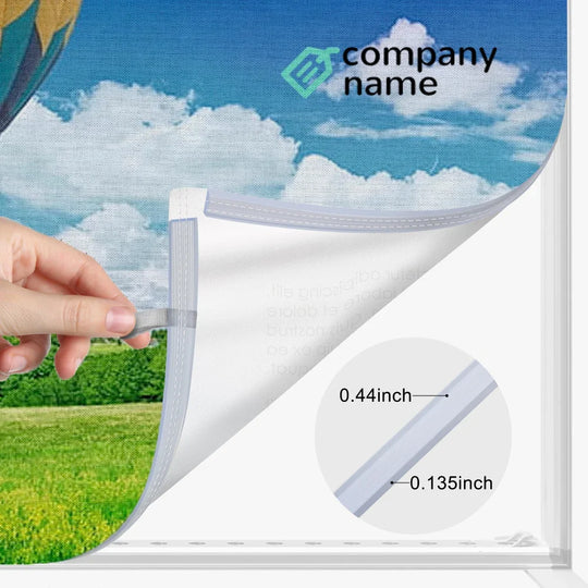 Close-up of a custom banner showing the reinforced hem and pole pocket dimensions.