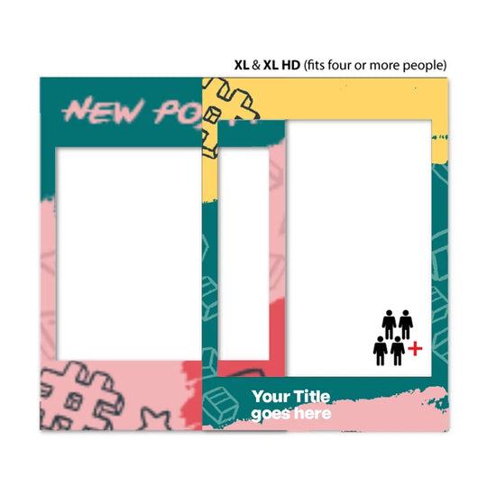 Custom photo booth frame template for XL and XL HD sizes with colorful abstract design