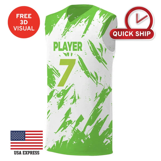 Custom white and green athletic jersey with player number 7 and brushstroke design