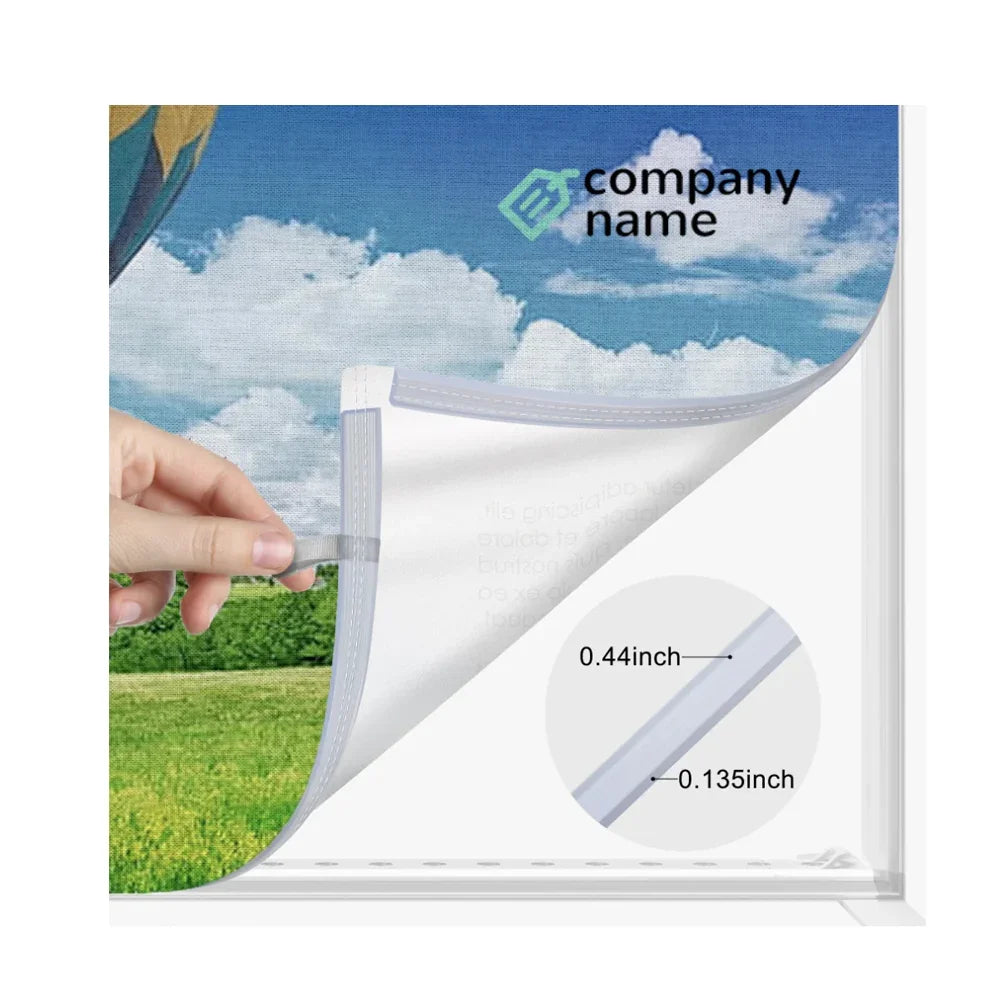 Close-up of a custom banner showing material thickness and hem detail.