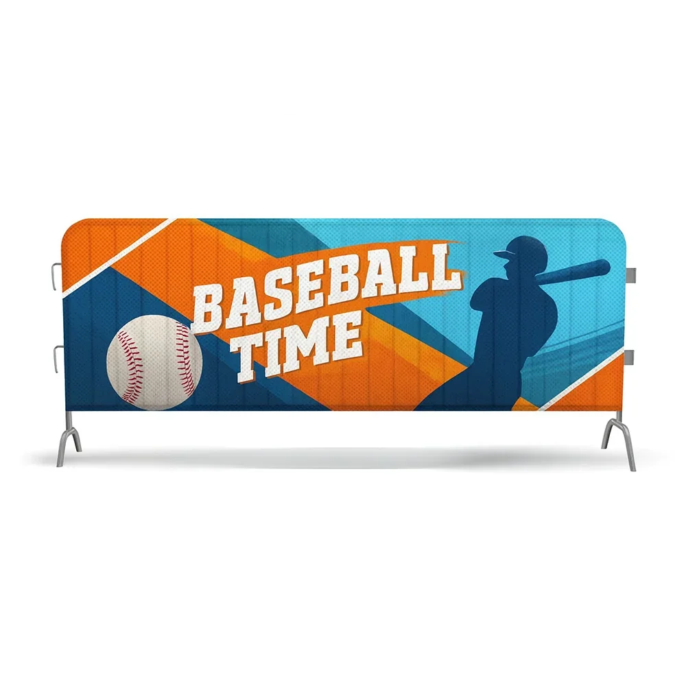 Custom baseball themed table cover banner with a baseball and player silhouette