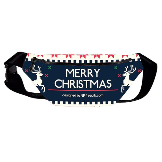 Custom navy blue waist bag with pixel art reindeer and 'Merry Christmas' text