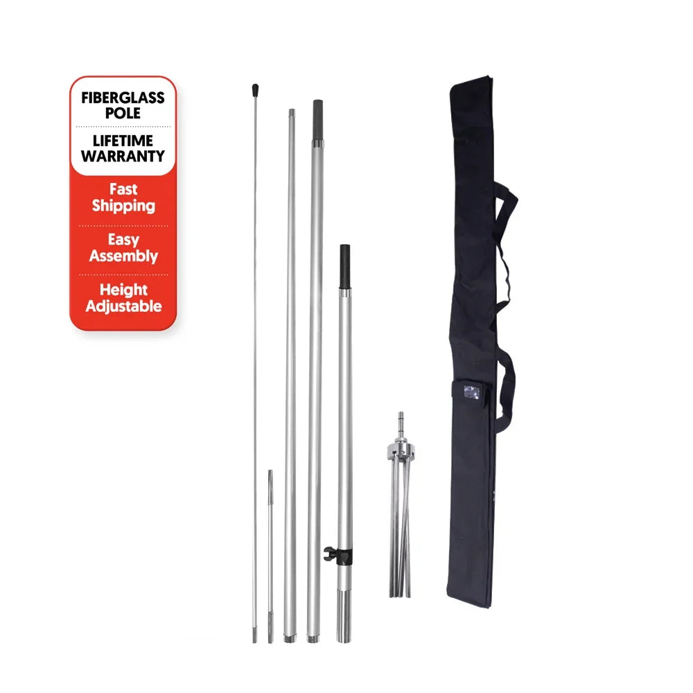 Adjustable fiberglass flag pole kit with carrying bag