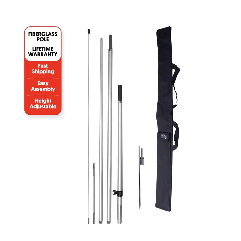 Adjustable fiberglass flag pole kit with carrying bag