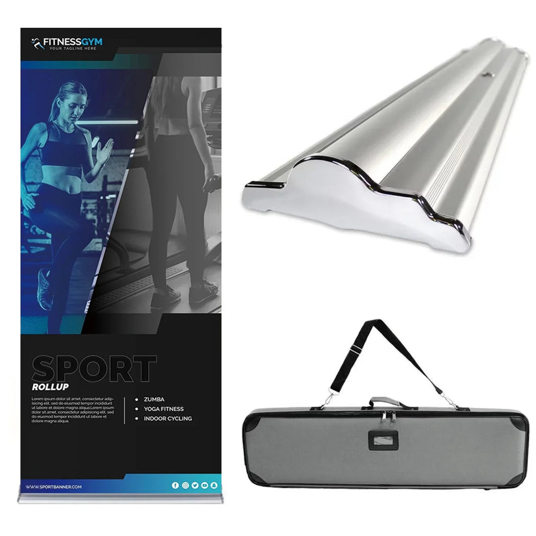 Custom retractable roll-up banner for fitness gym with carrying case
