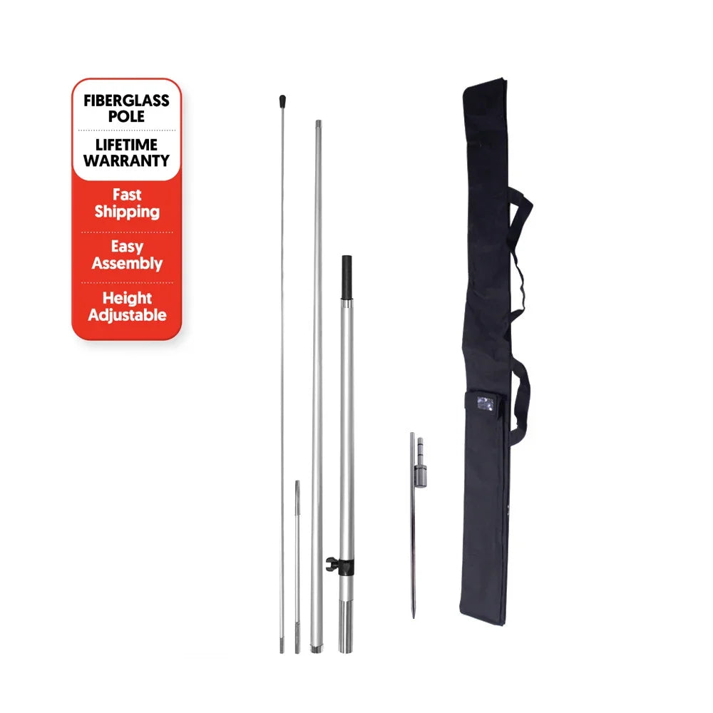 Height adjustable fiberglass flag pole kit with carrying bag
