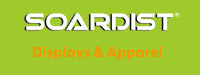 SOARDIST Displays & Apparel logo on a lime green background