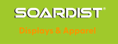 SOARDIST Displays & Apparel logo on a lime green background