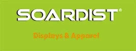 Soardist Displays & Apparel logo on a green background