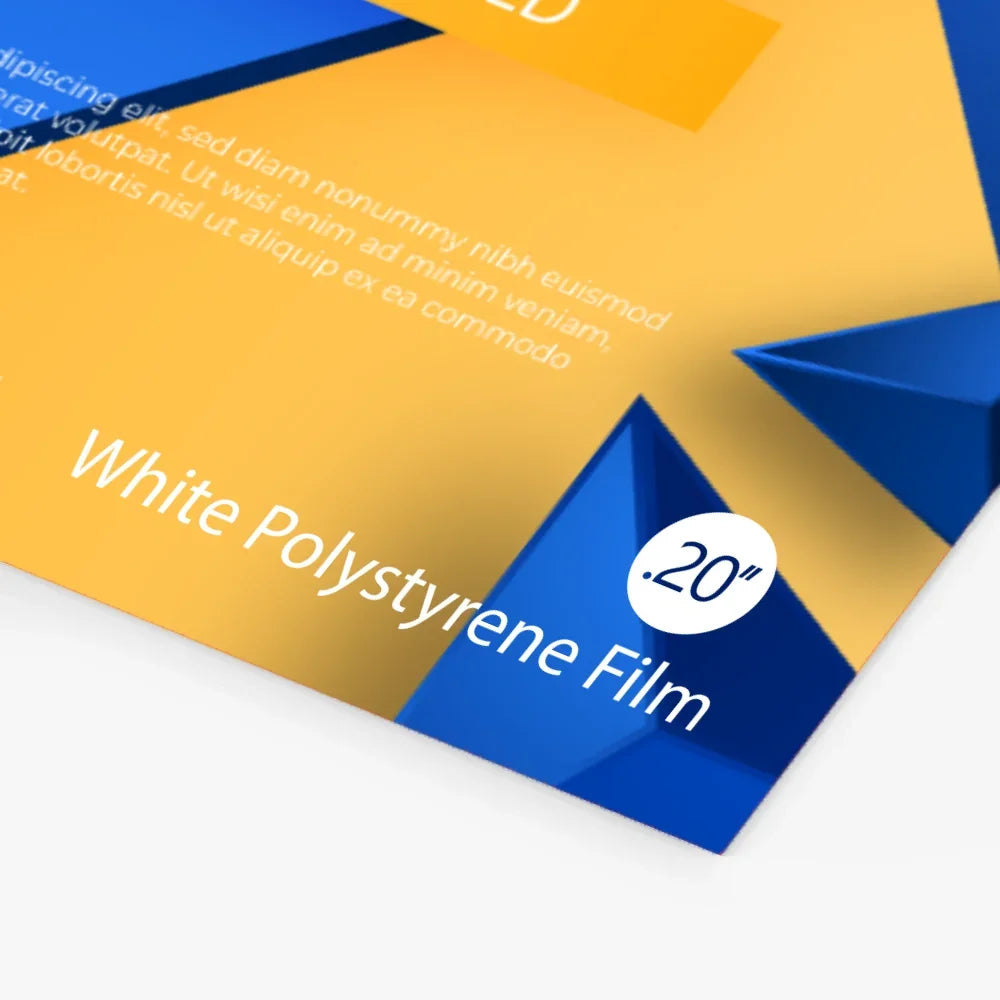 Close-up of white polystyrene film material with a 20 inch size indicator.