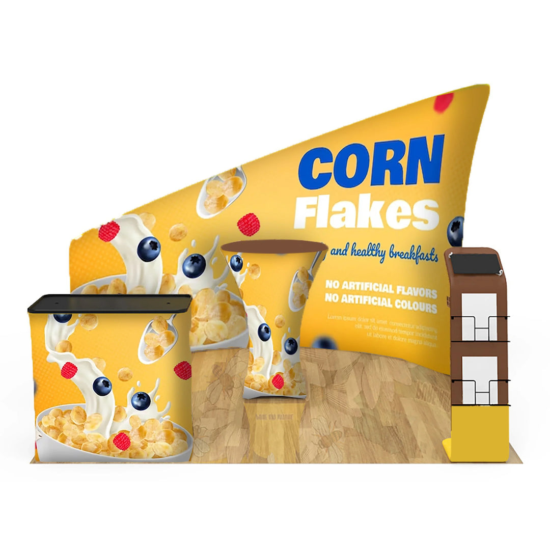 Custom corn flakes themed promotional display stand and banner