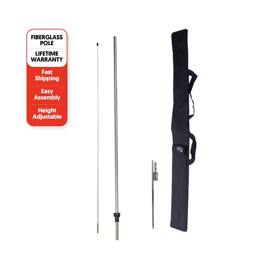 Adjustable fiberglass pole set with carrying case and warranty features