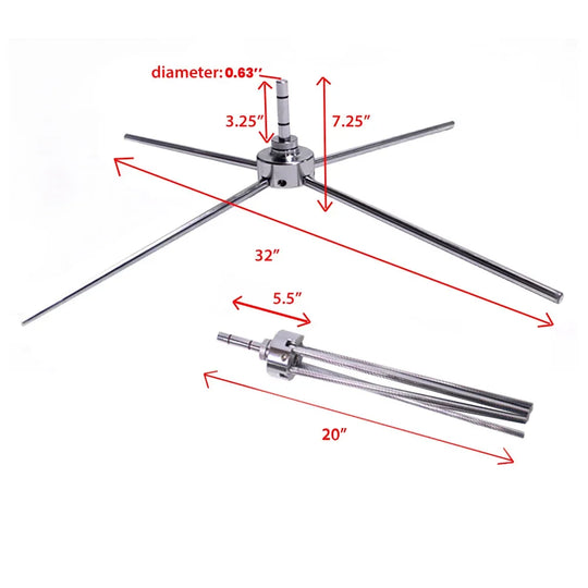 Stainless steel flag pole base with dimensions for diameter, height, and spread.