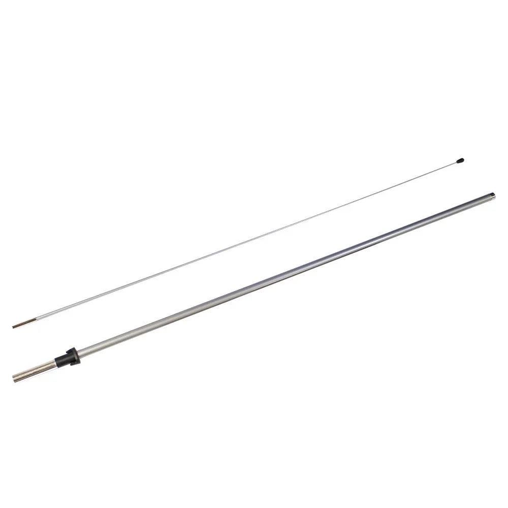 Silver metal flag poles and a flexible fiberglass rod